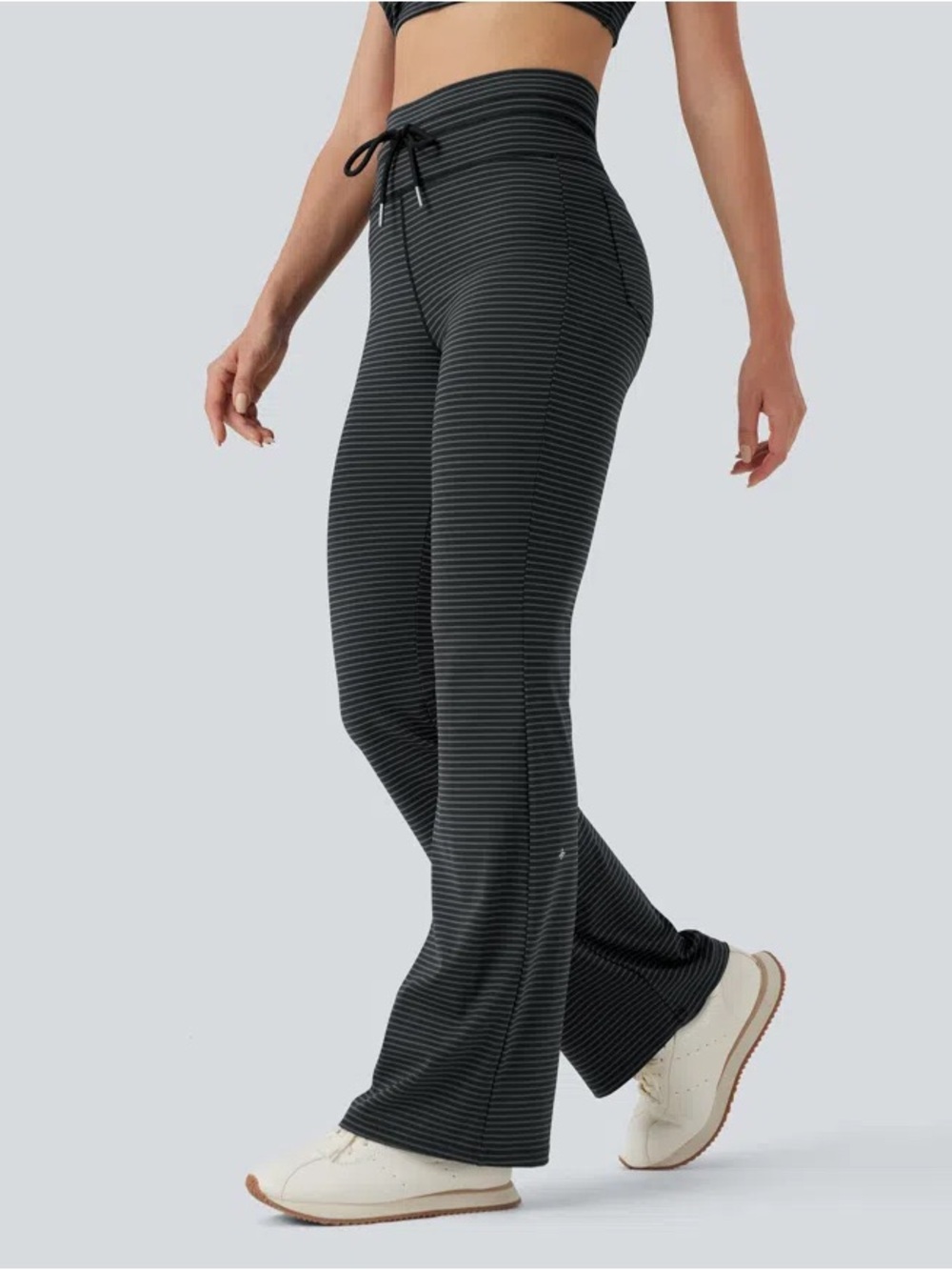 Halara High Waisted Drawstring Stripe Flare Yoga Pants with Pockets